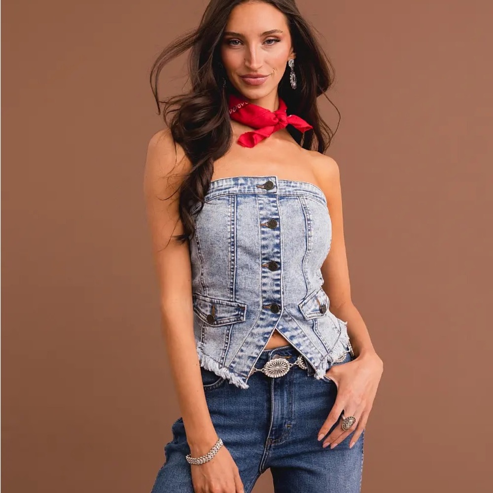 Buckle Blue Denim Crop Top